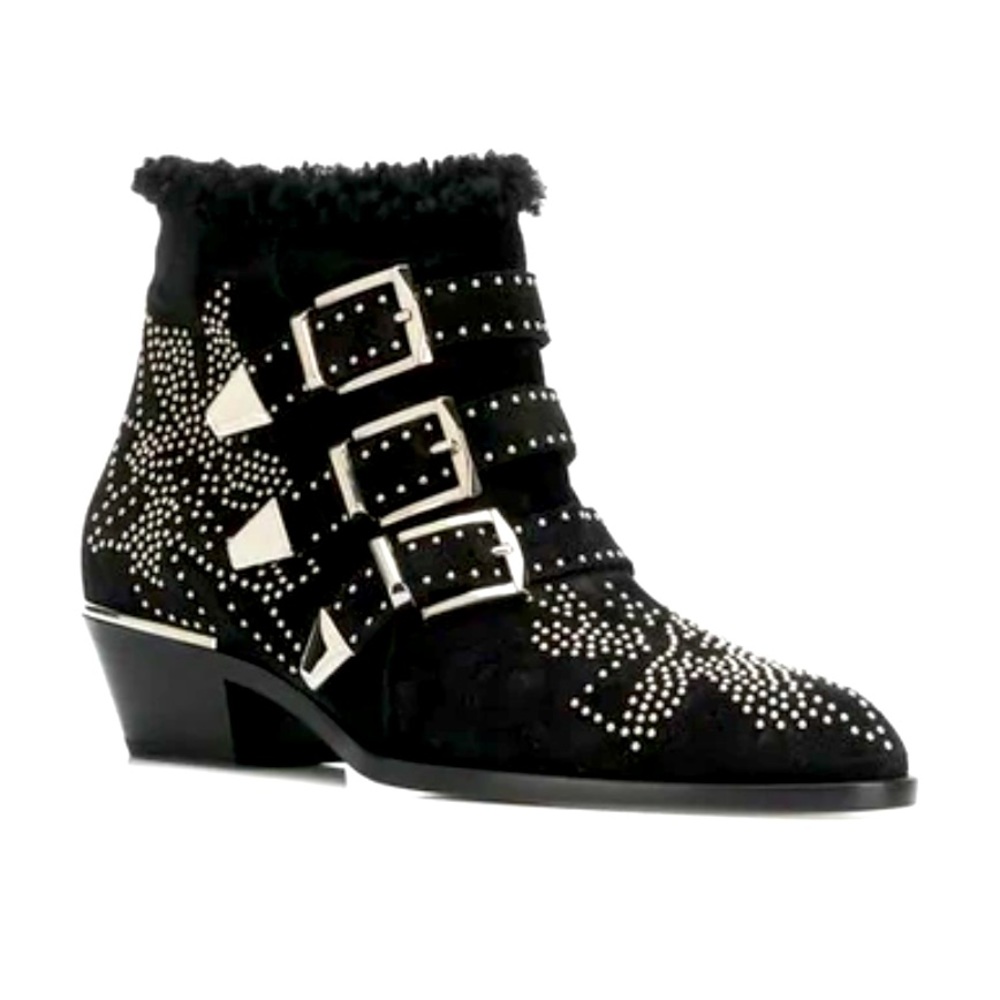 Chloe Susanna studded silver black shearling boots